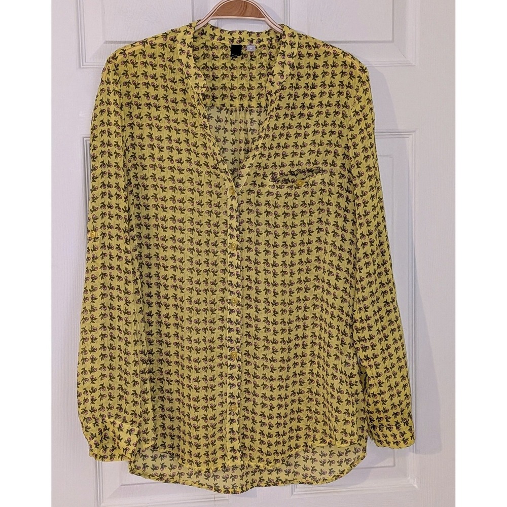 Kut from the Kloth Yellow Floral Rosebud Chiffon Button Down Blouse Medium‎